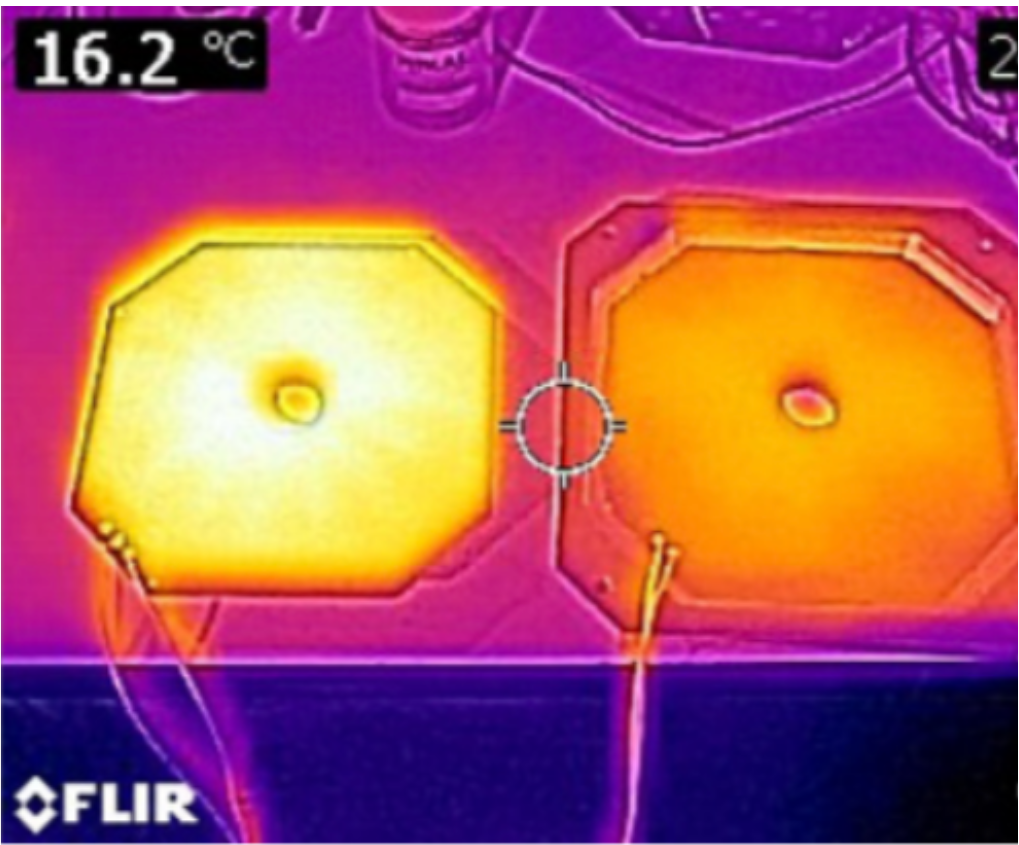 Image help to answer How are PCB Stator Motors Cooled by showing Thermal image showing that ECMs solution is rejecting the heat to ambient
